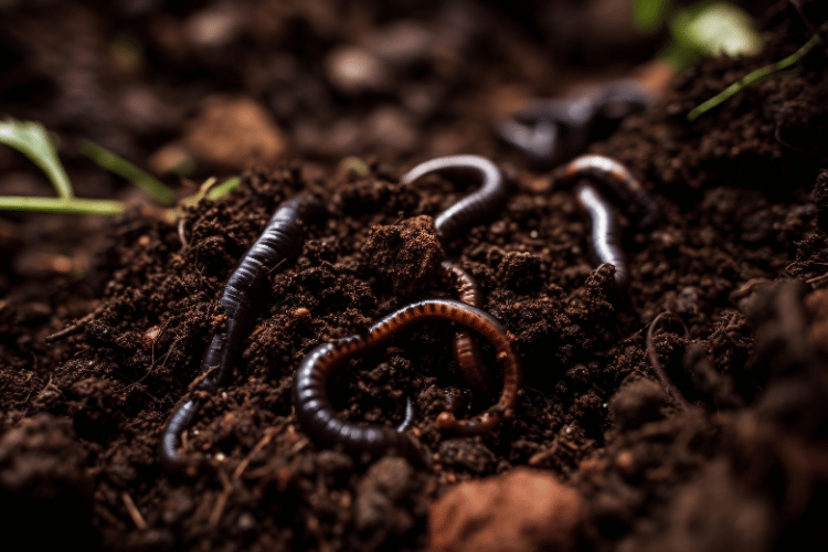 Crawling Millipede worms in the top of soil in a worm farm